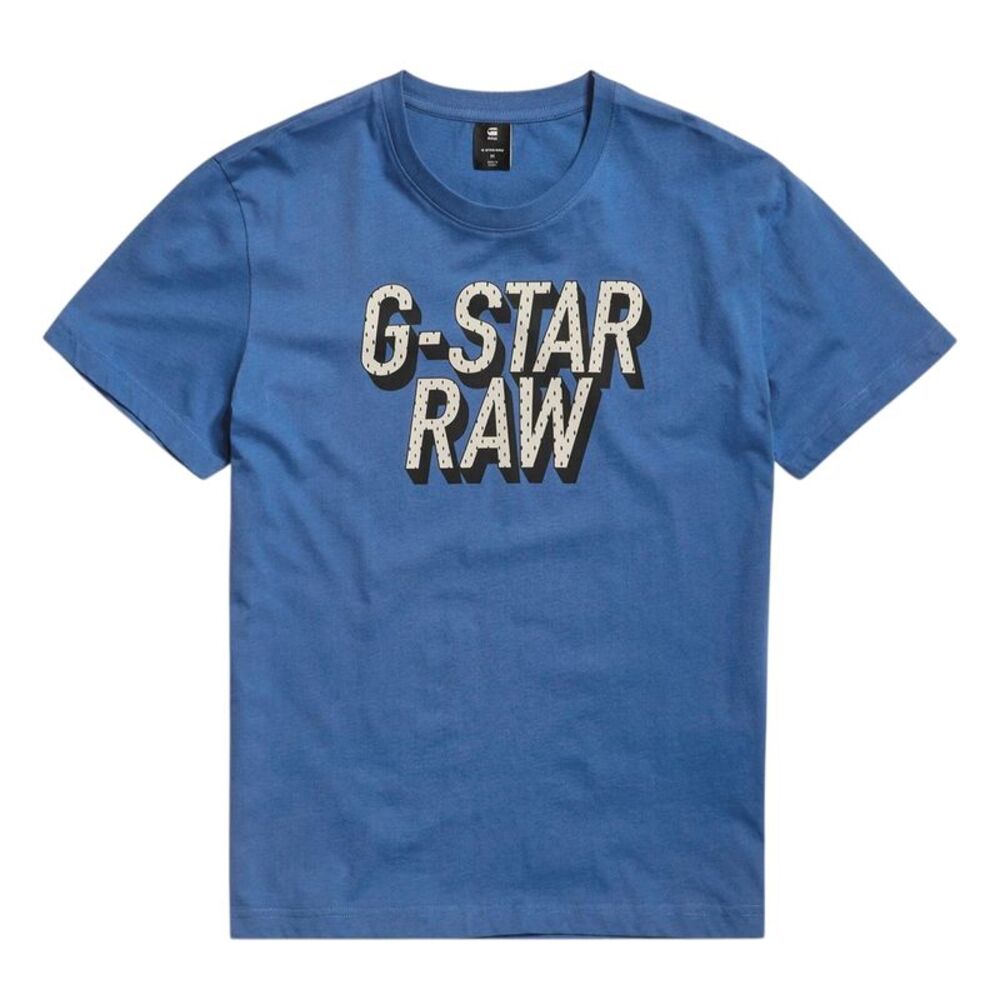 G-Star Mens Lettering Natural Cotton Regular T-Shirt / Retro Blue
